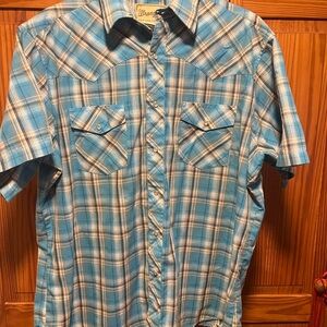 Wrangler Blue Plaid Short Sleeve Pearl Snap Shirt Size Xl